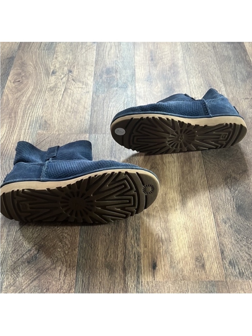 UGG Perforated Suede Fold Over Ankle Boots Navy Blue Women’s Size 7 Boho - Picture 5 of 6